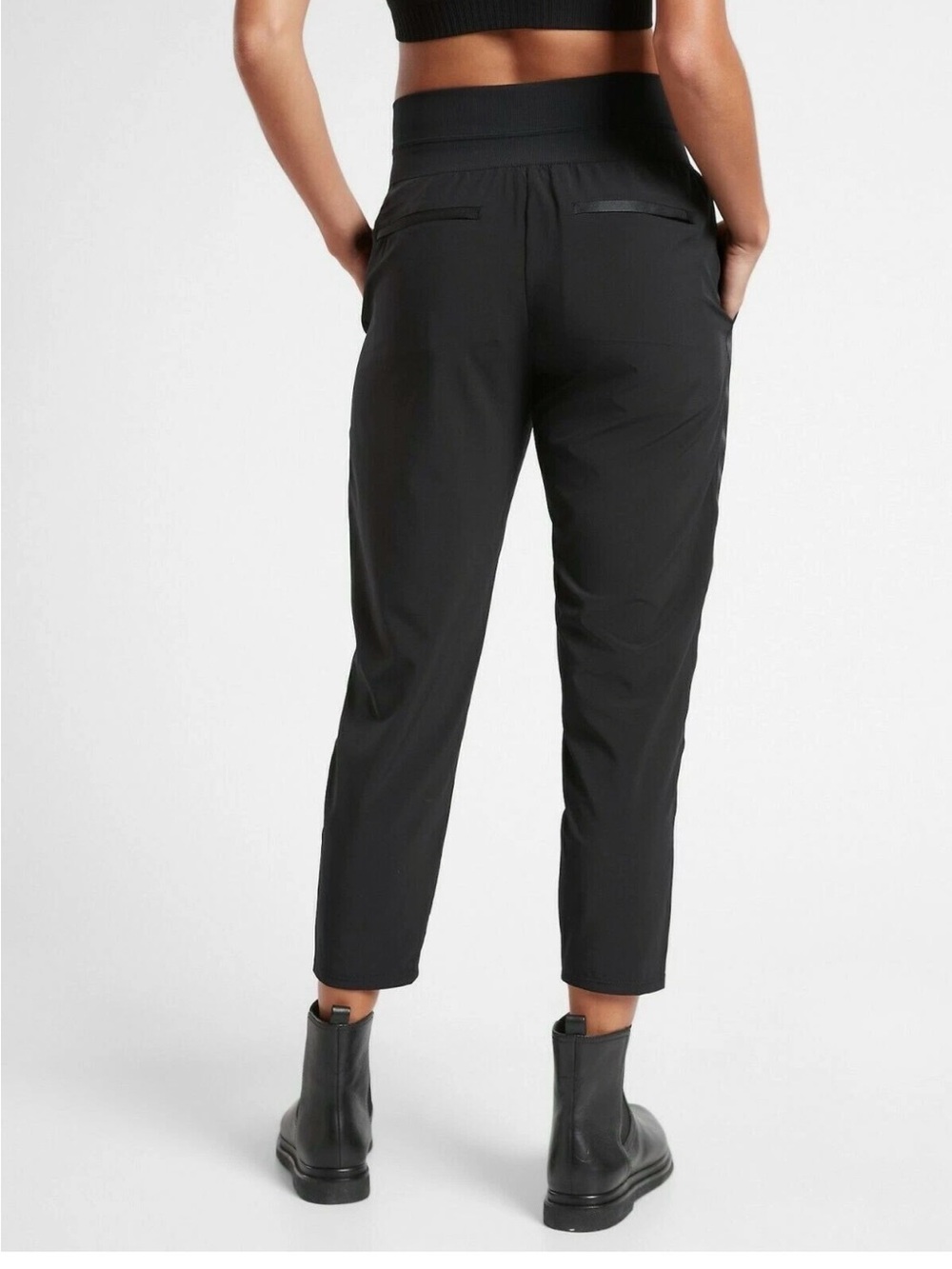 Athleta Black Tuxedo Stripe Nolita Slim Tapered Crop Pull On Pant, Size 14 - Picture 2 of 16